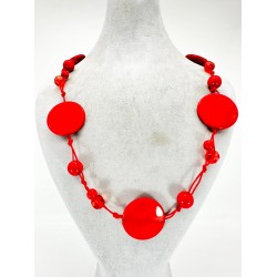 Kırmızı Yuvarlak Taşlı Kolye